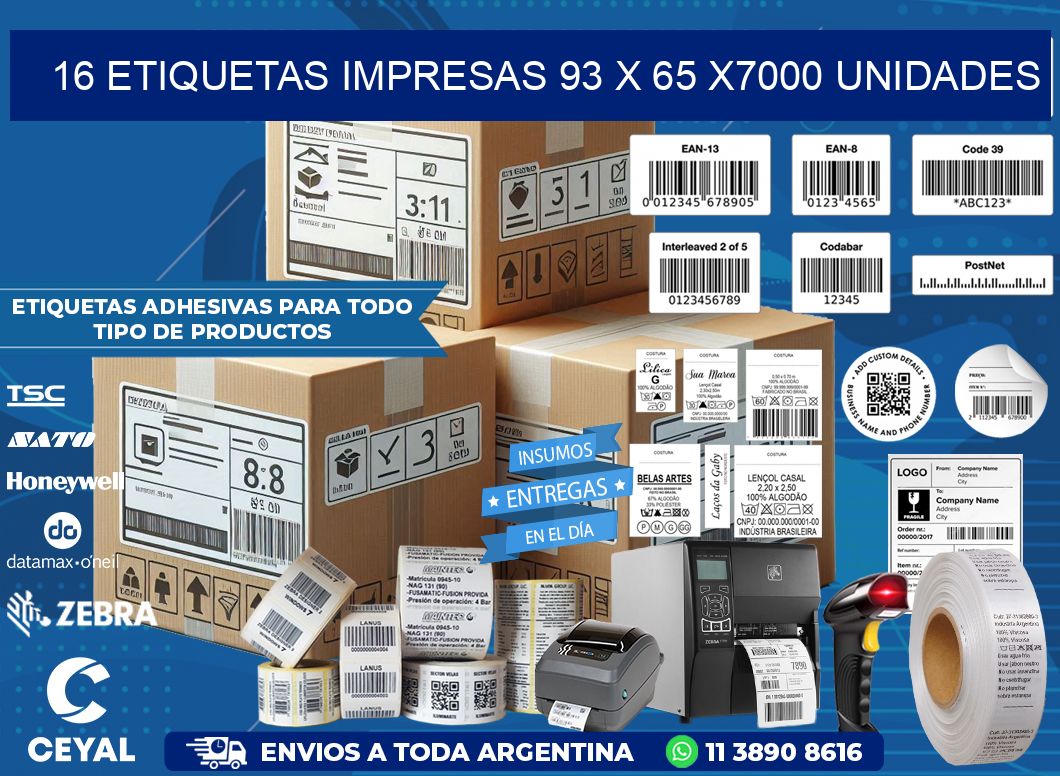 16 ETIQUETAS IMPRESAS 93 x 65 X7000 UNIDADES