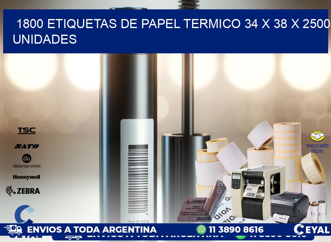 1800 ETIQUETAS DE PAPEL TERMICO 34 x 38 X 2500 UNIDADES