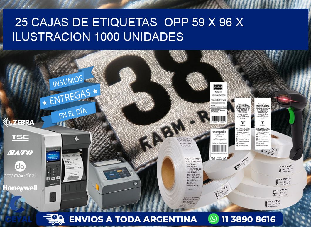 25 CAJAS DE ETIQUETAS  OPP 59 x 96 X ILUSTRACION 1000 UNIDADES