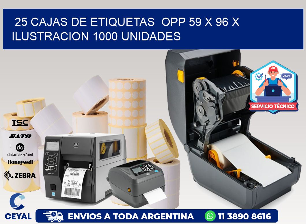 25 CAJAS DE ETIQUETAS  OPP 59 x 96 X ILUSTRACION 1000 UNIDADES