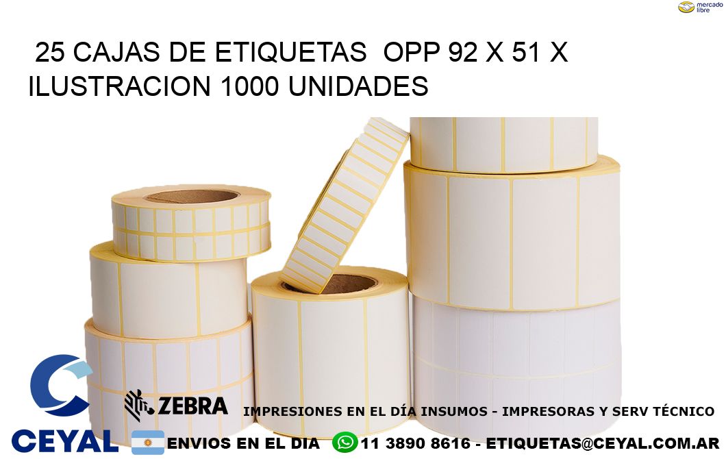 25 CAJAS DE ETIQUETAS  OPP 92 x 51 X ILUSTRACION 1000 UNIDADES