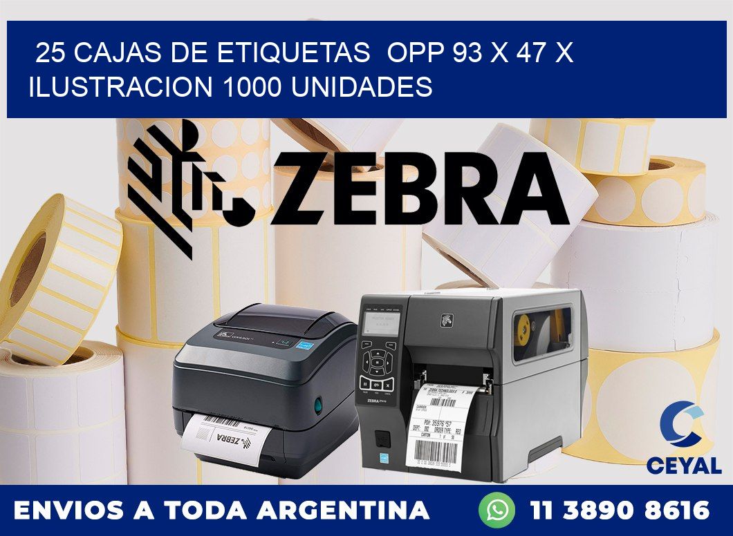 25 CAJAS DE ETIQUETAS  OPP 93 x 47 X ILUSTRACION 1000 UNIDADES