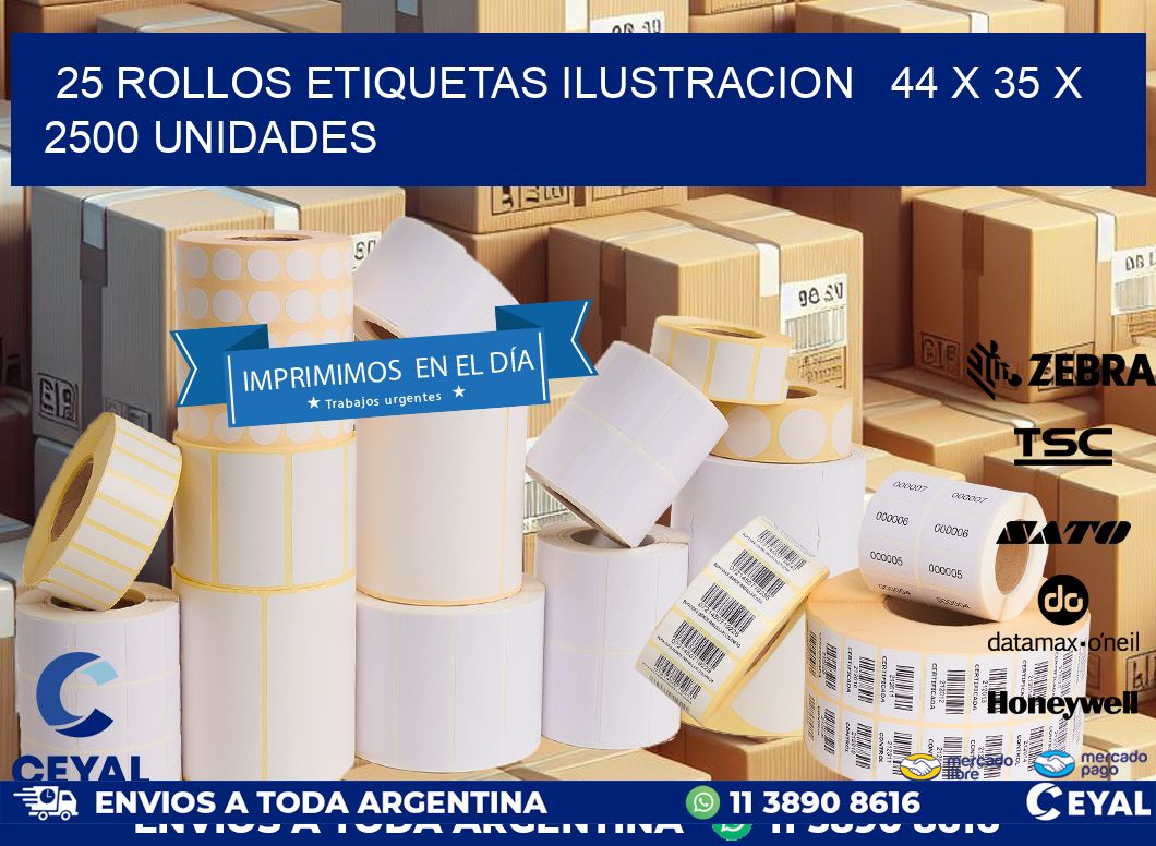 25 ROLLOS ETIQUETAS ILUSTRACION   44 x 35 X 2500 UNIDADES