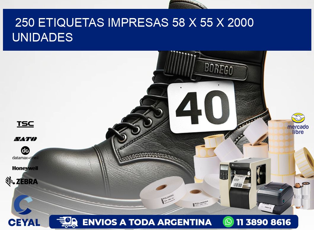 250 ETIQUETAS IMPRESAS 58 x 55 X 2000 UNIDADES