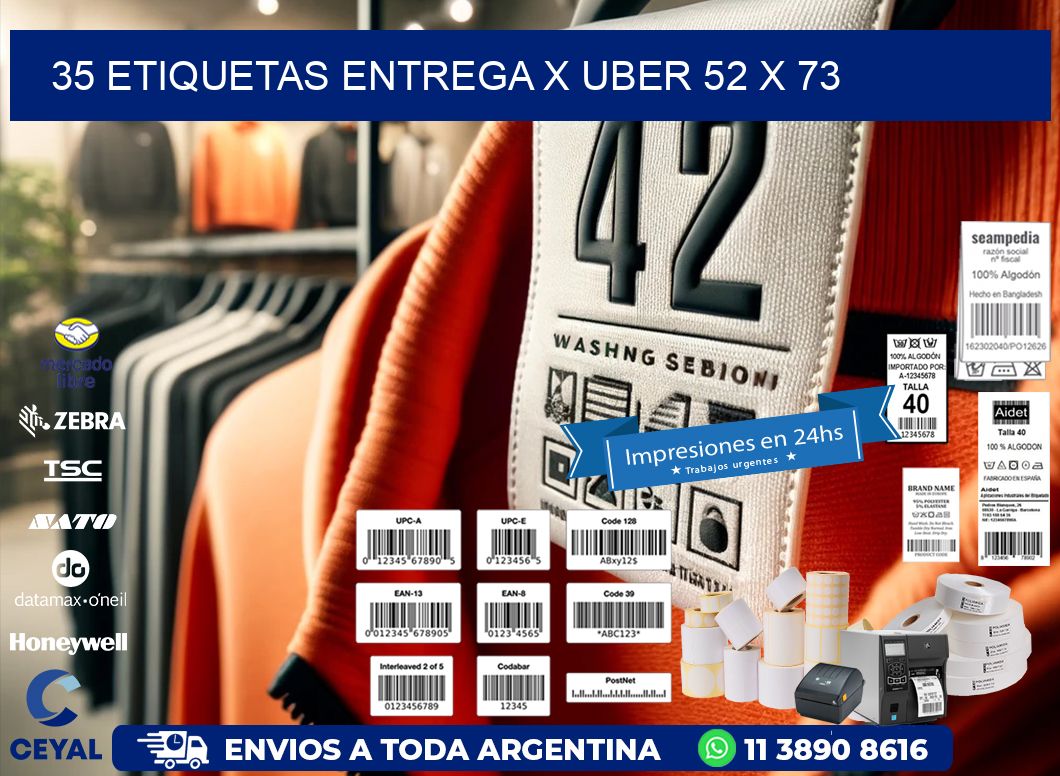 35 ETIQUETAS ENTREGA X UBER 52 x 73