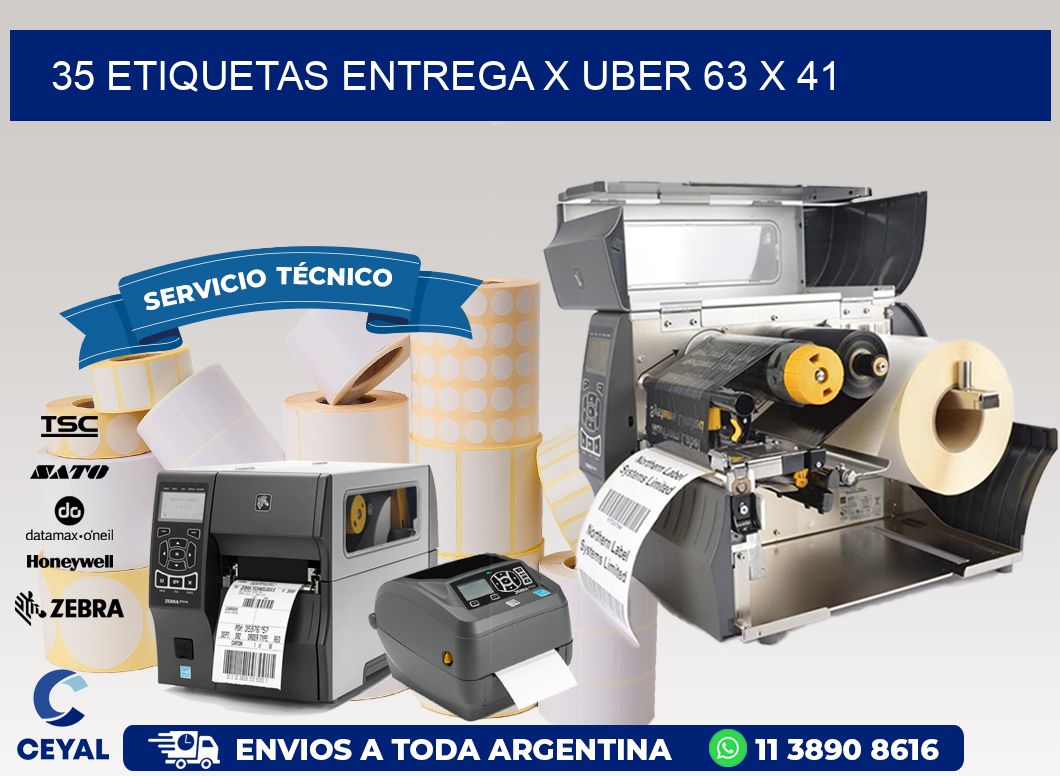 35 ETIQUETAS ENTREGA X UBER 63 x 41