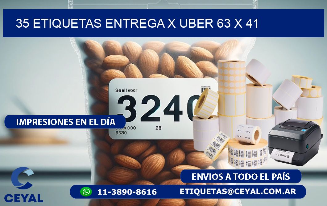 35 ETIQUETAS ENTREGA X UBER 63 x 41