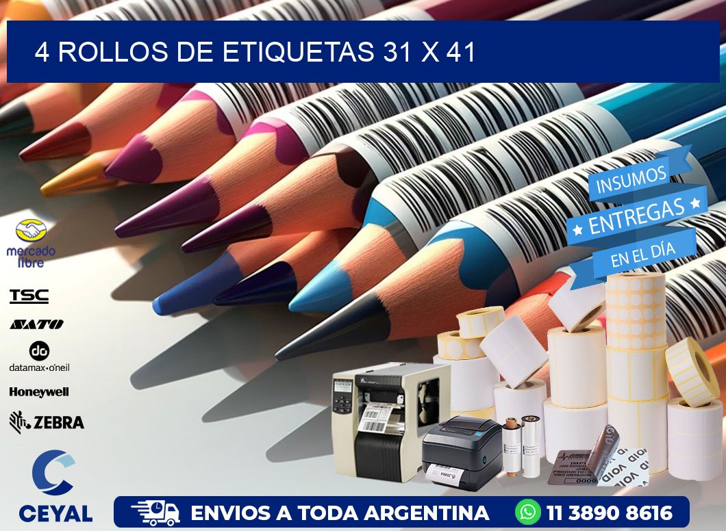 4 ROLLOS DE ETIQUETAS 31 x 41