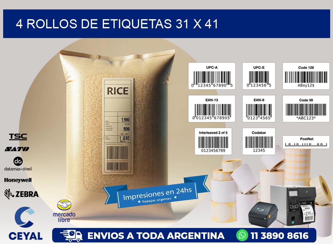 4 ROLLOS DE ETIQUETAS 31 x 41