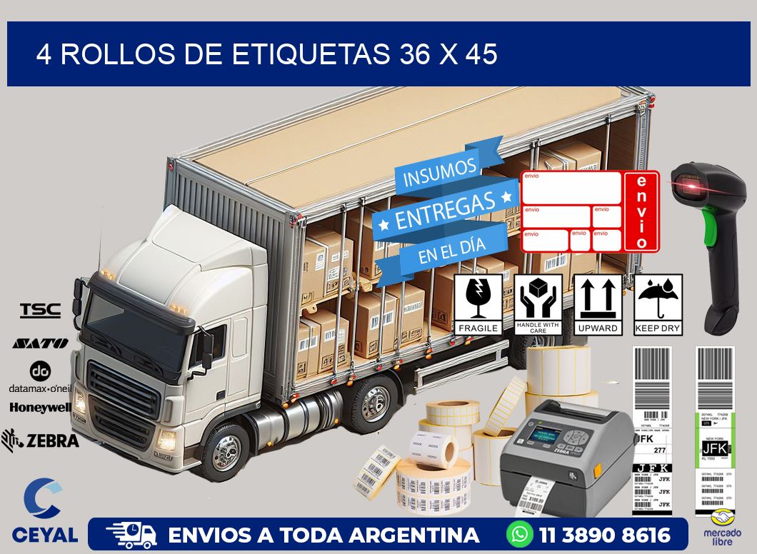 4 ROLLOS DE ETIQUETAS 36 x 45