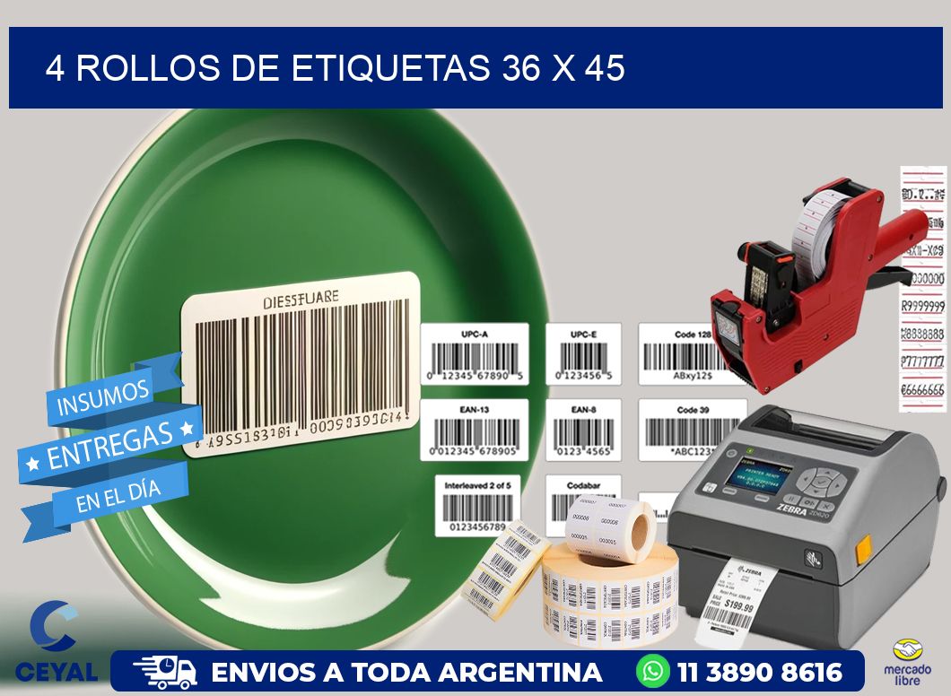 4 ROLLOS DE ETIQUETAS 36 x 45
