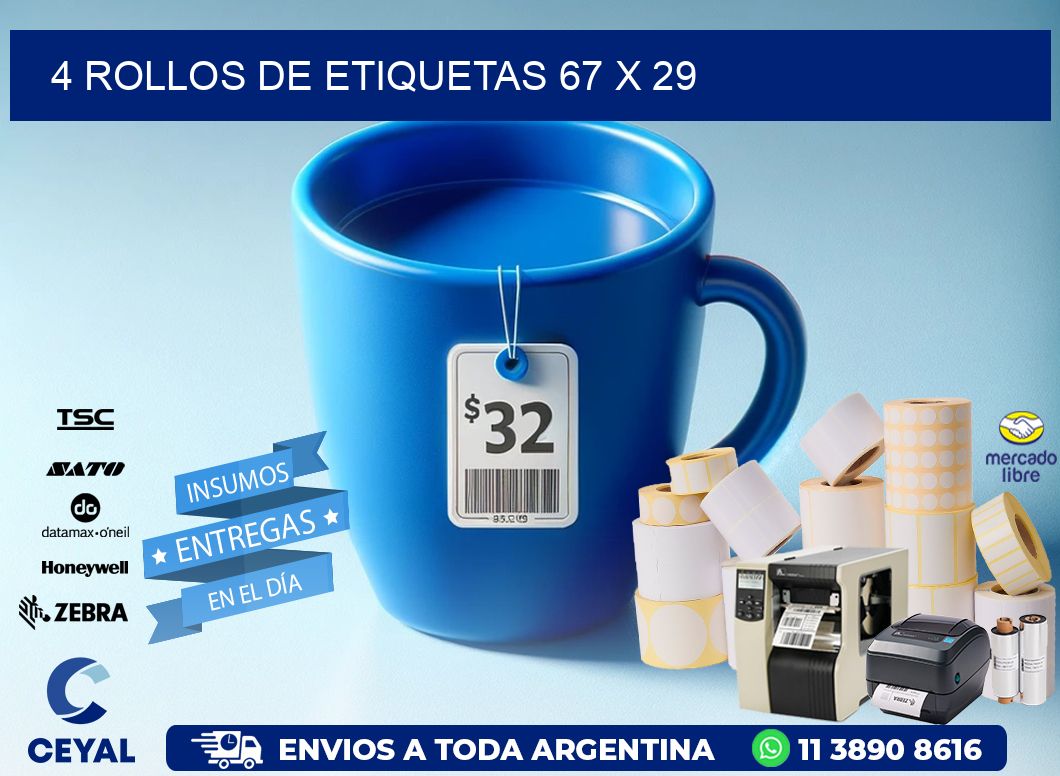 4 ROLLOS DE ETIQUETAS 67 x 29