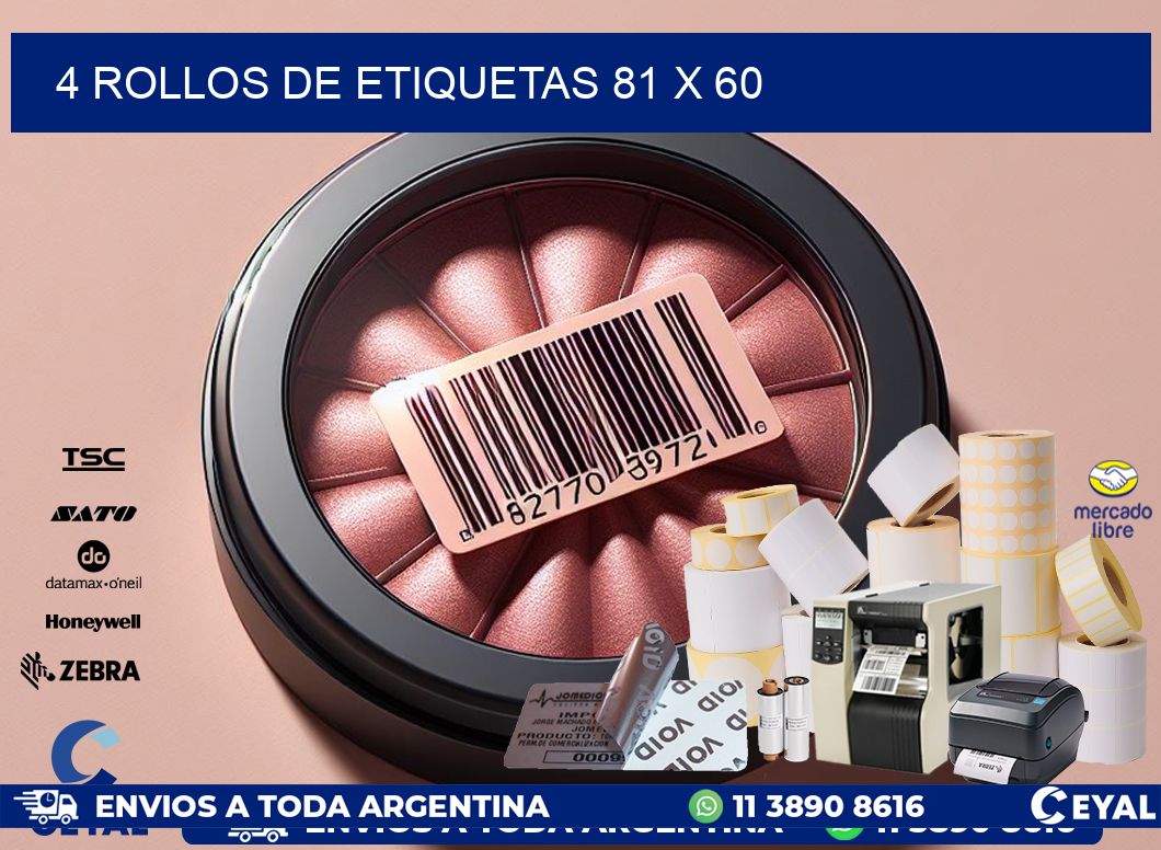 4 ROLLOS DE ETIQUETAS 81 x 60