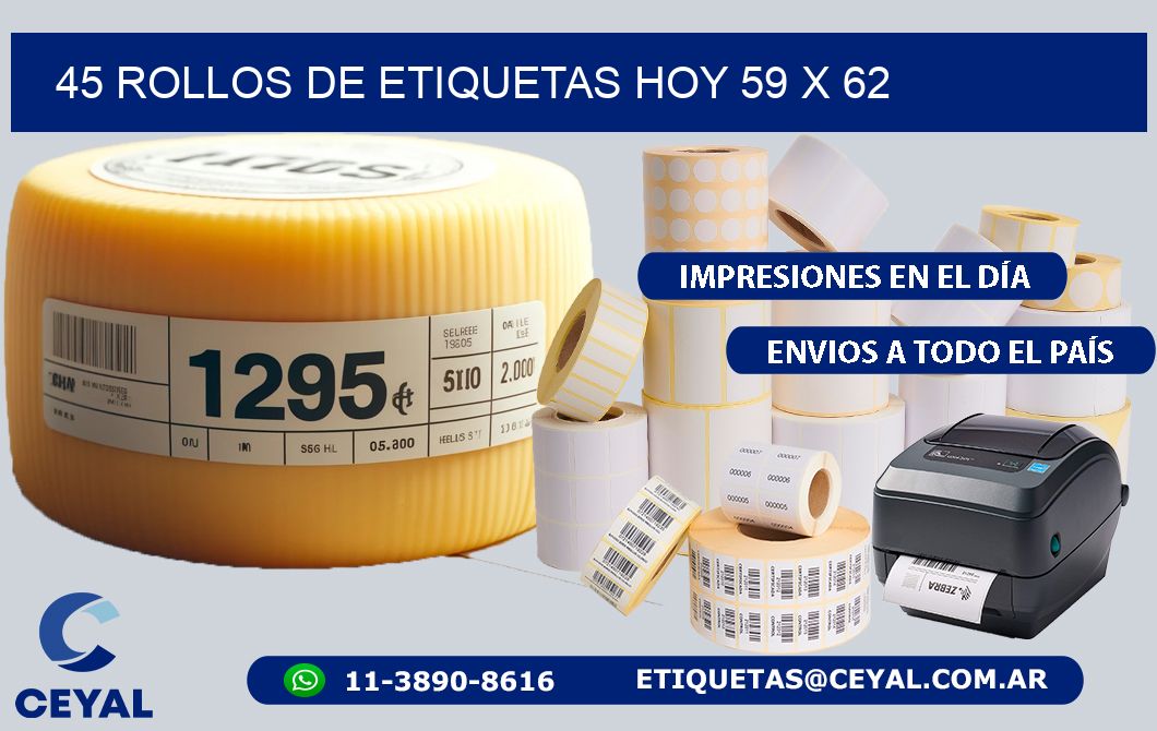 45 ROLLOS DE ETIQUETAS HOY 59 x 62