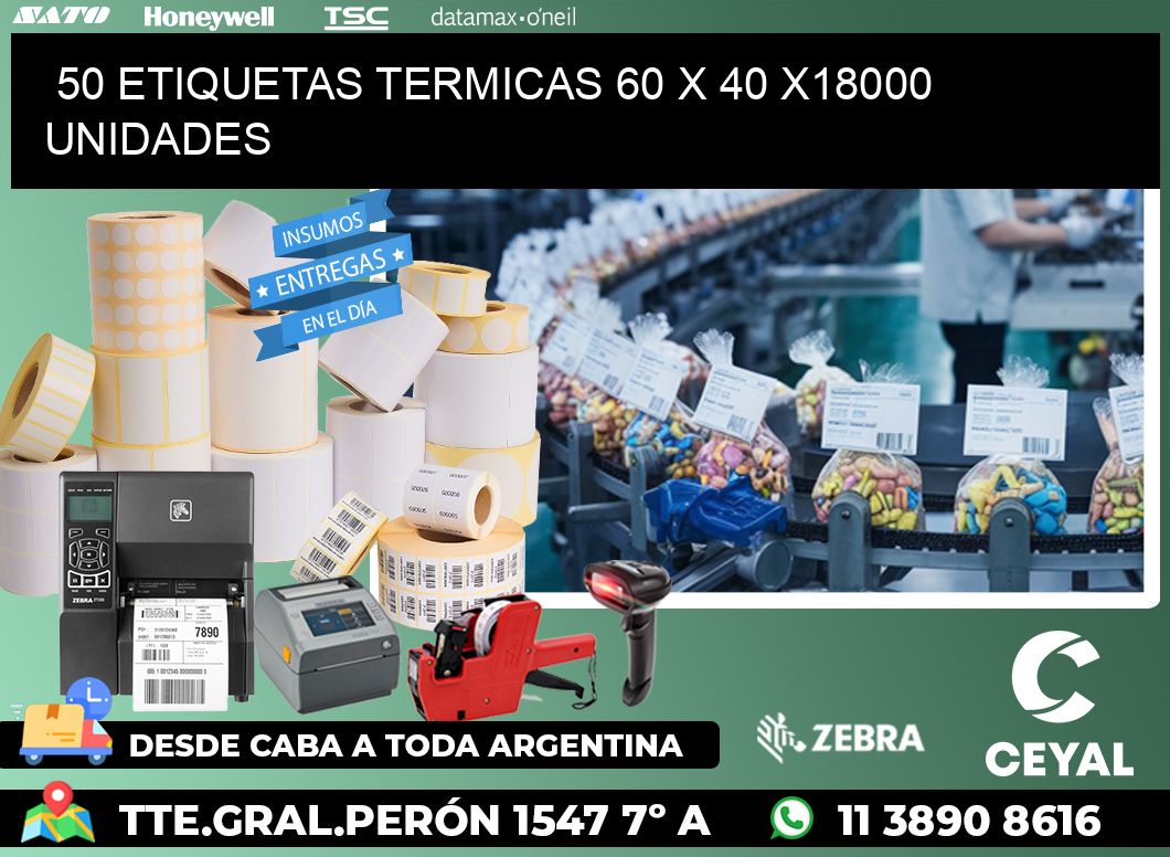 50 ETIQUETAS TERMICAS 60 x 40 x18000 UNIDADES