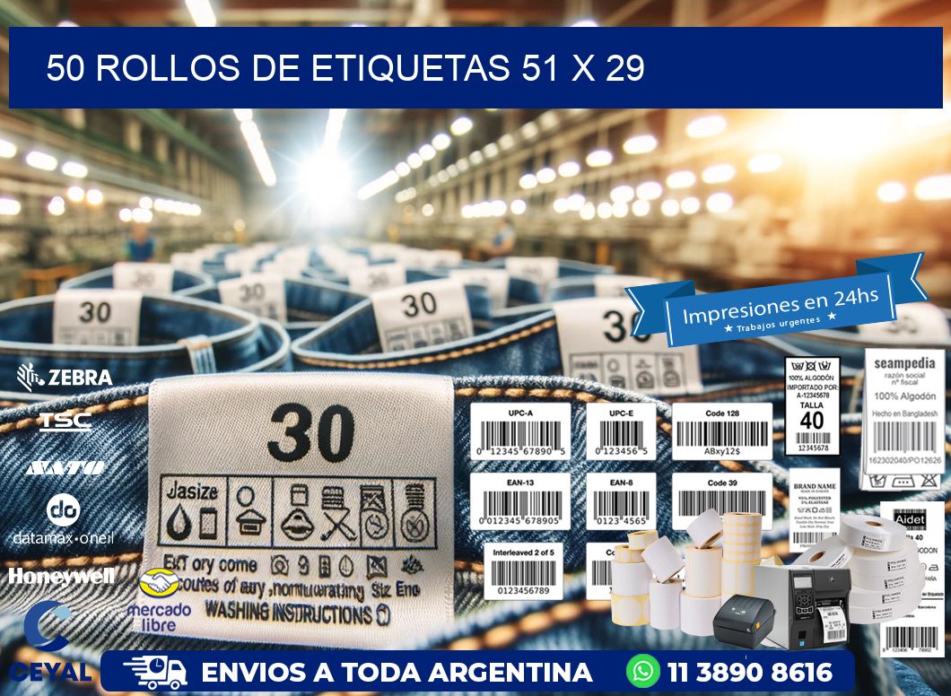 50 ROLLOS DE ETIQUETAS 51 x 29