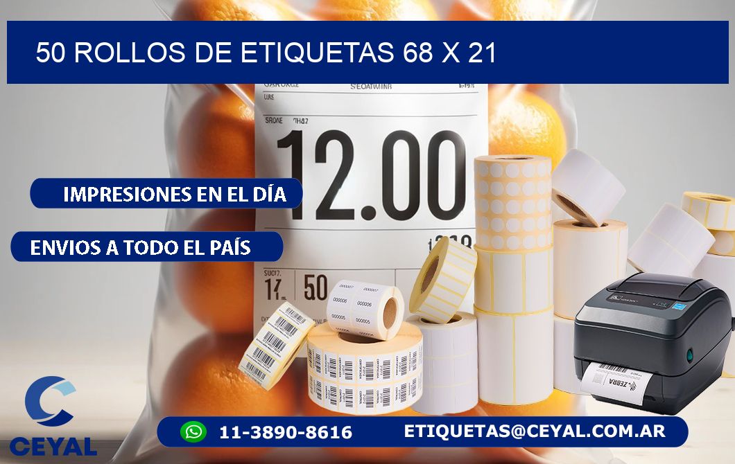 50 ROLLOS DE ETIQUETAS 68 x 21