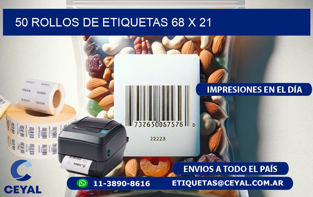 50 ROLLOS DE ETIQUETAS 68 x 21