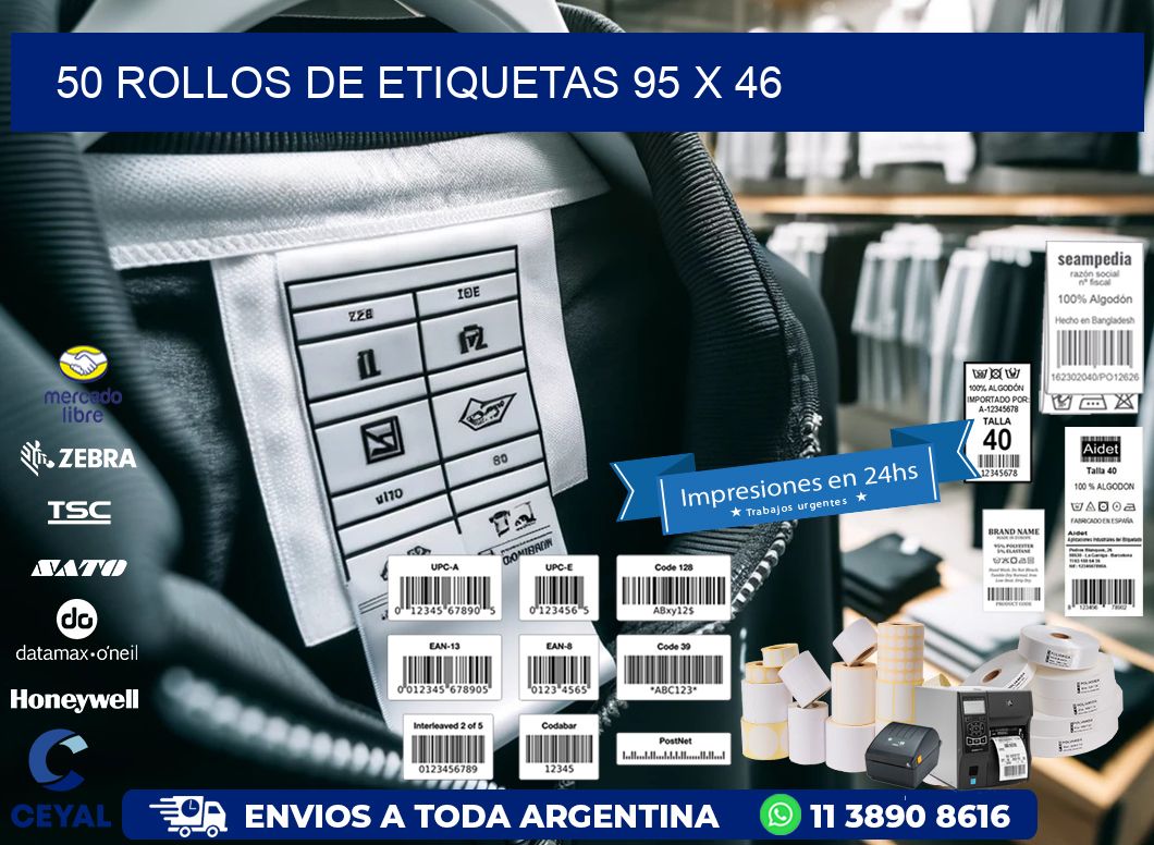50 ROLLOS DE ETIQUETAS 95 x 46