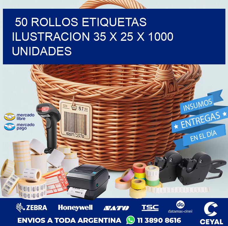 50 ROLLOS ETIQUETAS ILUSTRACION 35 x 25 X 1000 UNIDADES