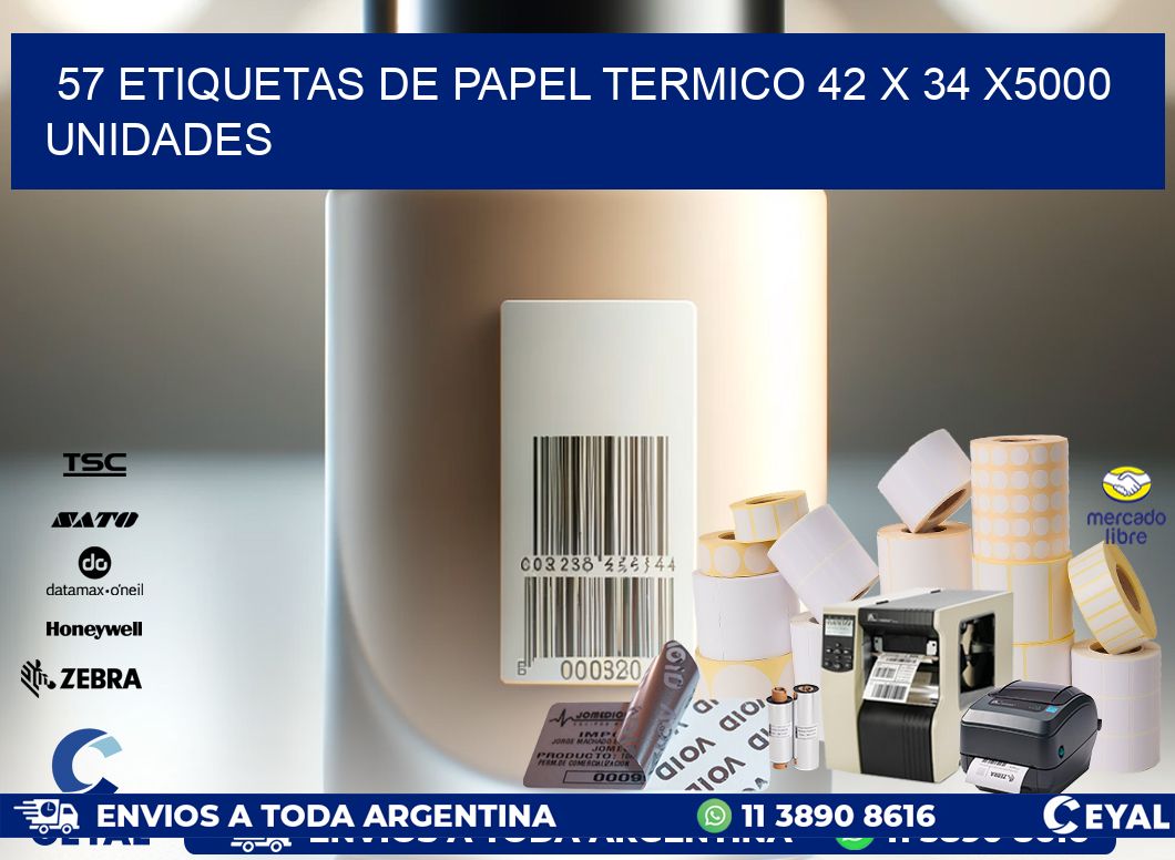 57 ETIQUETAS DE PAPEL TERMICO 42 x 34 X5000 UNIDADES