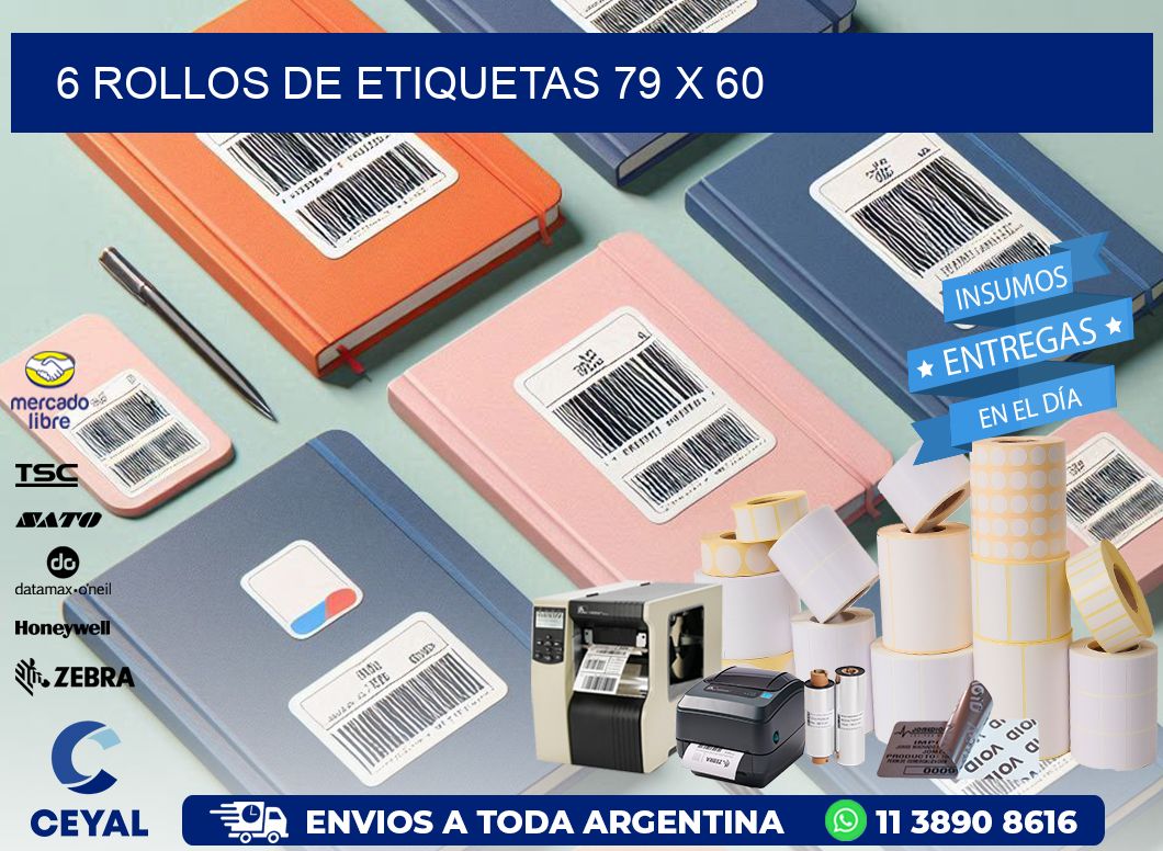 6 ROLLOS DE ETIQUETAS 79 x 60
