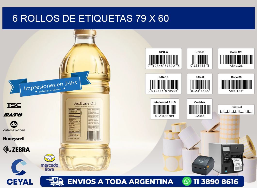 6 ROLLOS DE ETIQUETAS 79 x 60