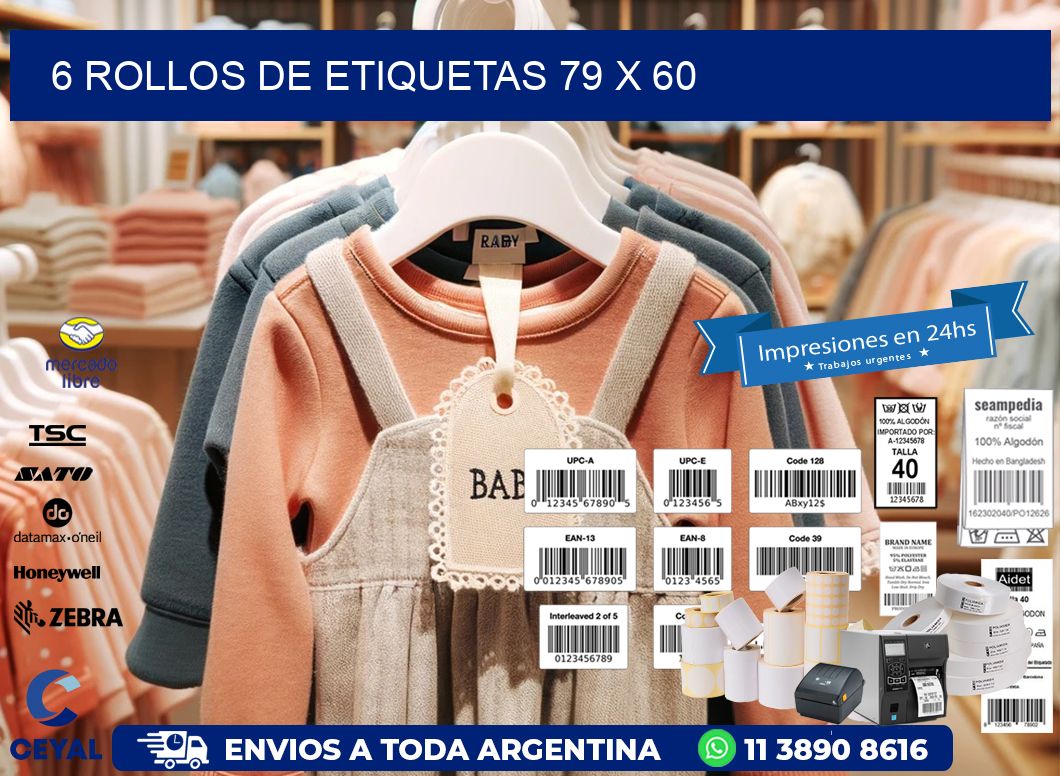 6 ROLLOS DE ETIQUETAS 79 x 60