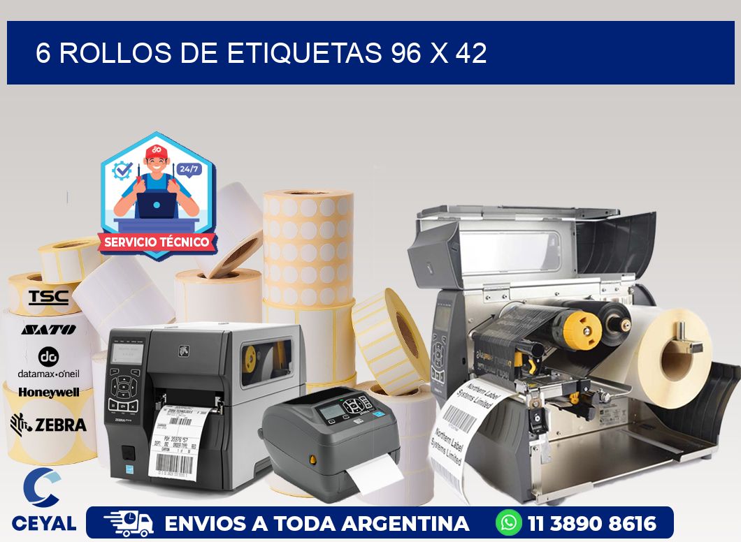 6 ROLLOS DE ETIQUETAS 96 x 42