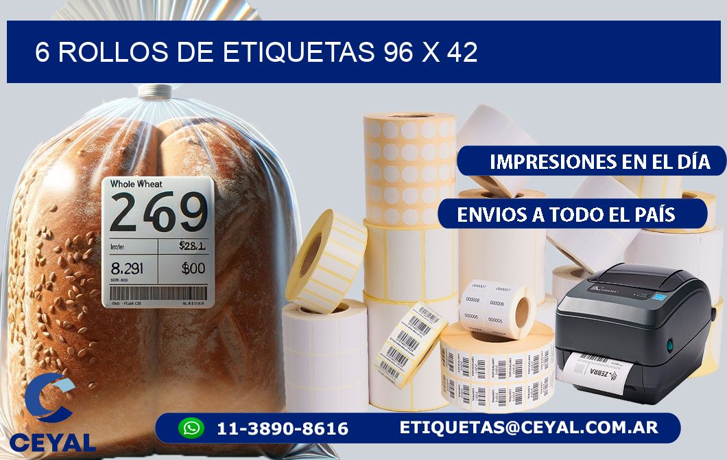 6 ROLLOS DE ETIQUETAS 96 x 42