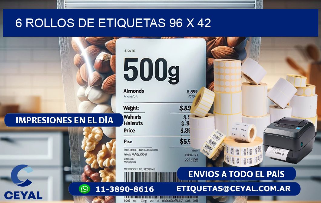 6 ROLLOS DE ETIQUETAS 96 x 42