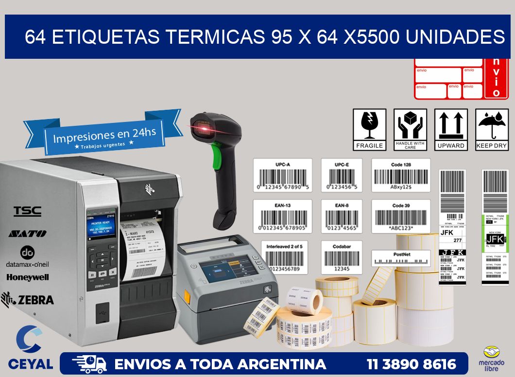 64 ETIQUETAS TERMICAS 95 x 64 X5500 UNIDADES