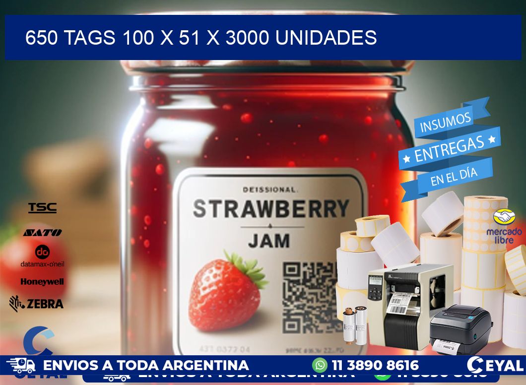 650 TAGS 100 x 51 X 3000 UNIDADES