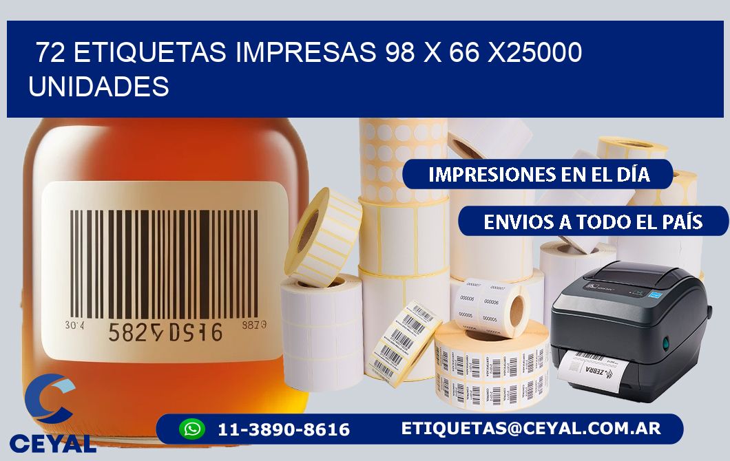 72 ETIQUETAS IMPRESAS 98 x 66 X25000 UNIDADES