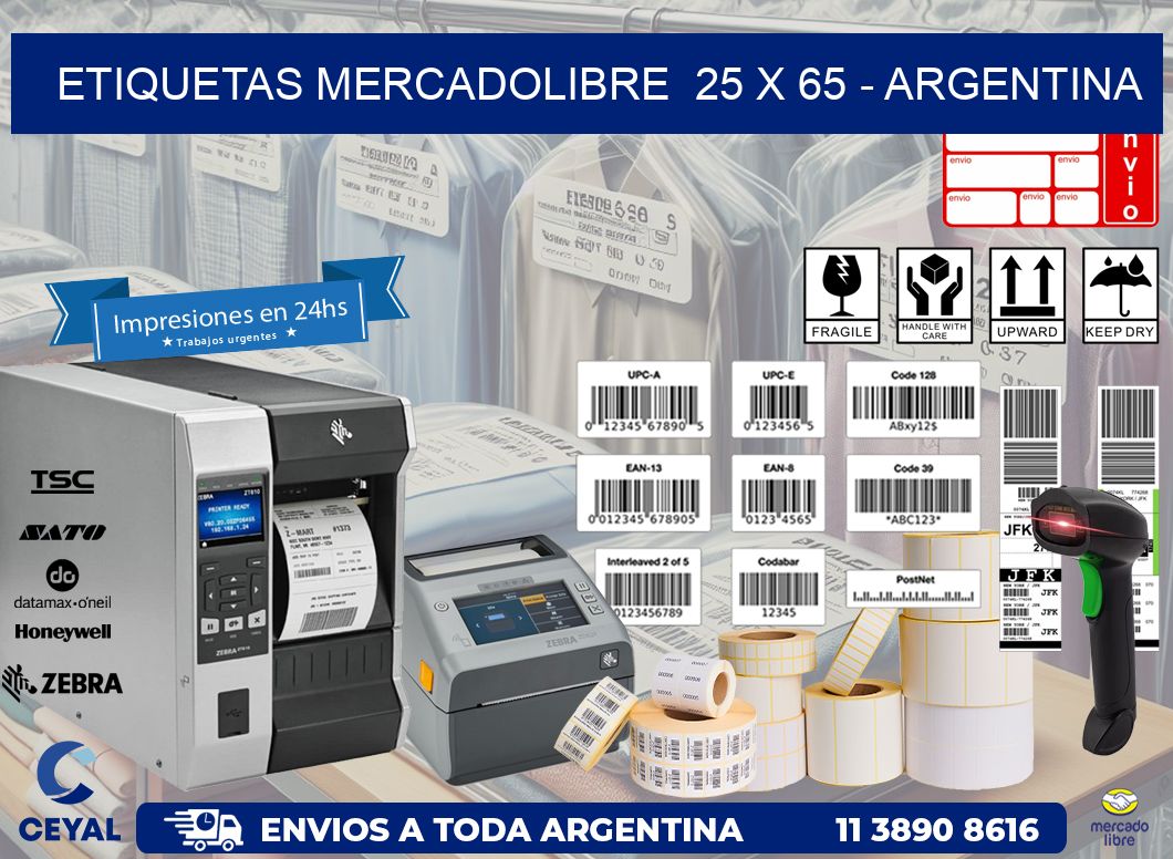 ETIQUETAS MERCADOLIBRE  25 x 65 - ARGENTINA