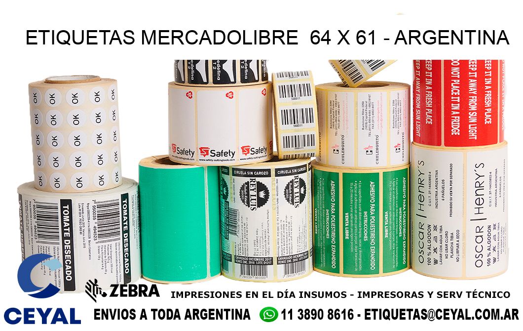 ETIQUETAS MERCADOLIBRE  64 x 61 - ARGENTINA