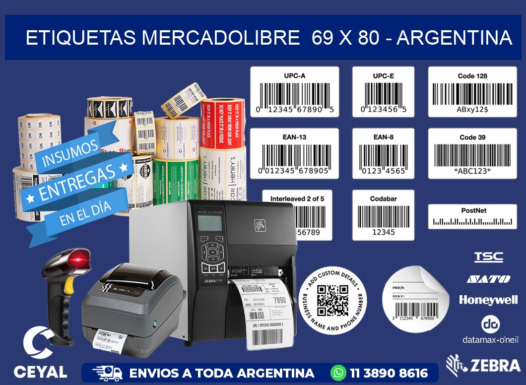 ETIQUETAS MERCADOLIBRE  69 x 80 - ARGENTINA