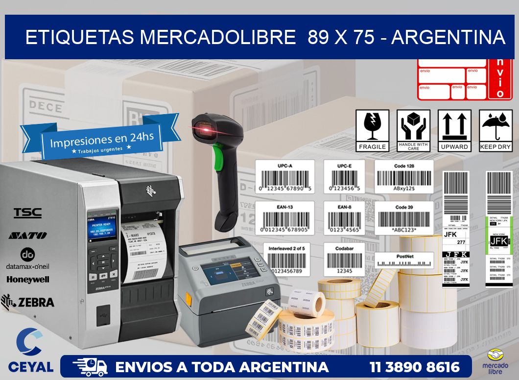 ETIQUETAS MERCADOLIBRE  89 x 75 - ARGENTINA