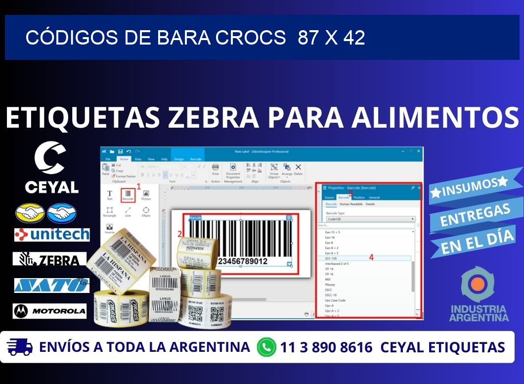 CÓDIGOS DE BARA CROCS  87 x 42