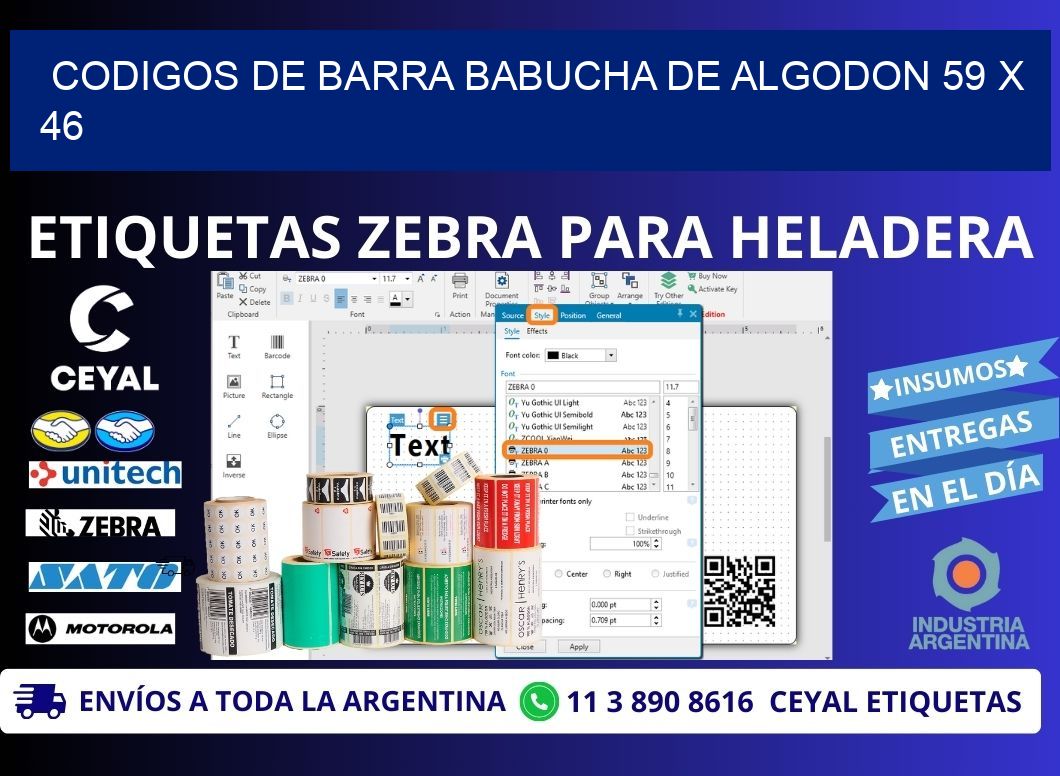 CODIGOS DE BARRA BABUCHA DE ALGODON 59 x 46