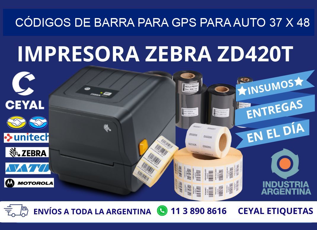 CÓDIGOS DE BARRA PARA GPS PARA AUTO 37 x 48