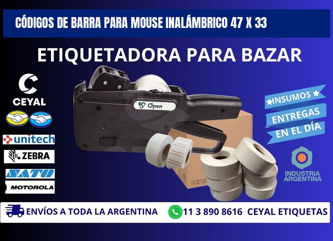 CÓDIGOS DE BARRA PARA MOUSE INALÁMBRICO 47 x 33