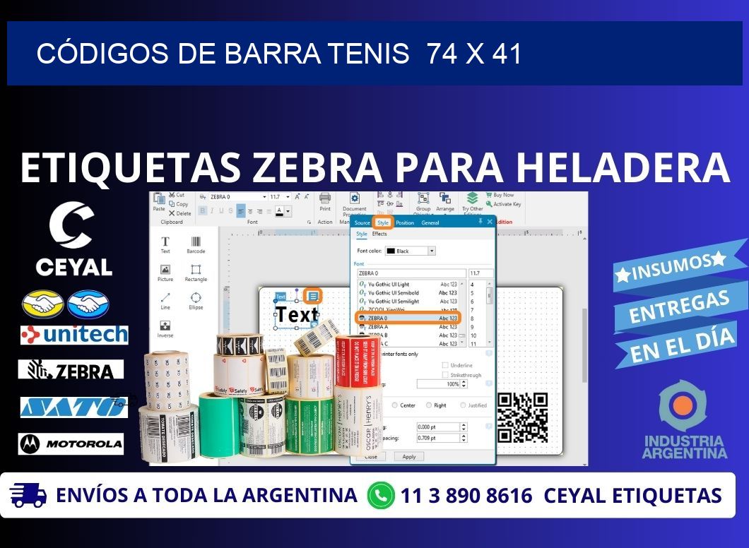 CÓDIGOS DE BARRA TENIS  74 x 41