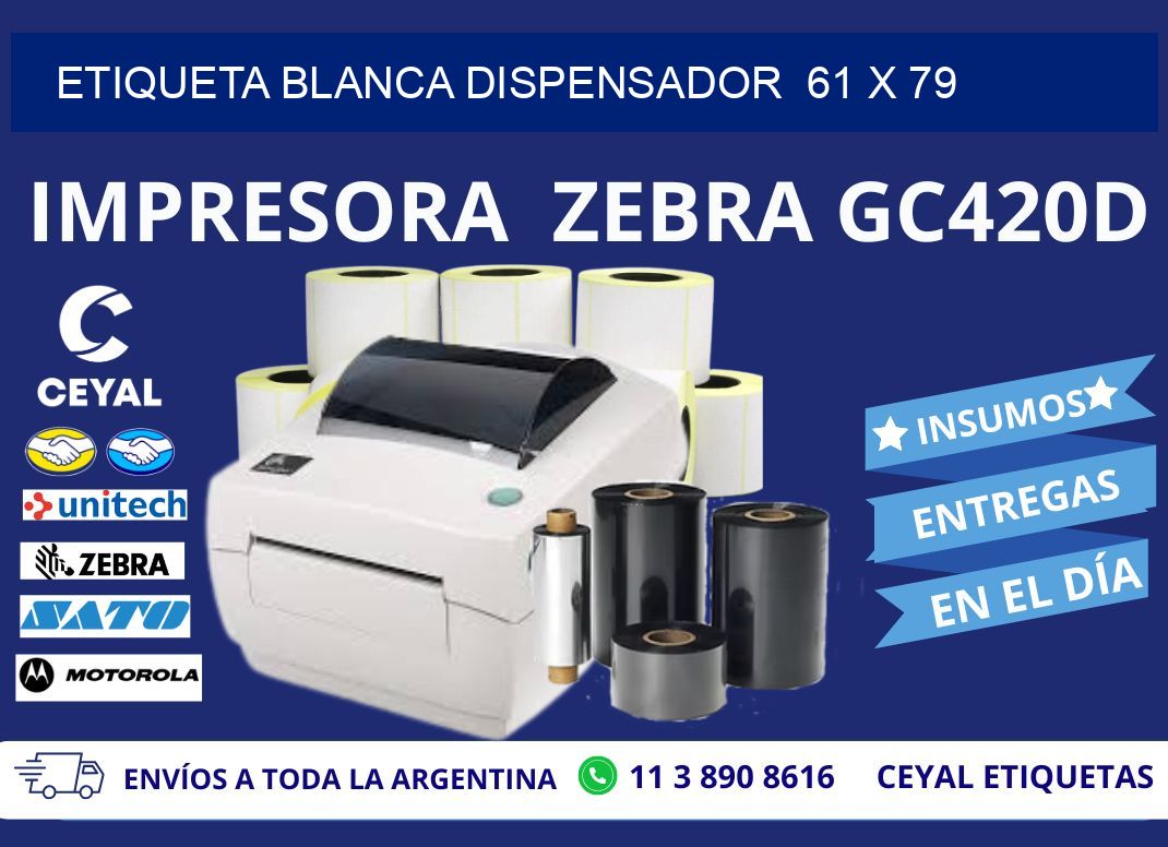 ETIQUETA BLANCA DISPENSADOR  61 x 79