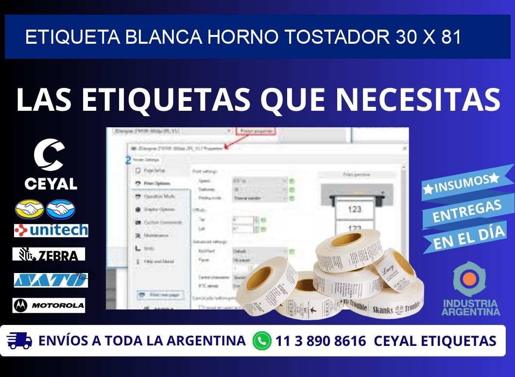 ETIQUETA BLANCA HORNO TOSTADOR 30 x 81