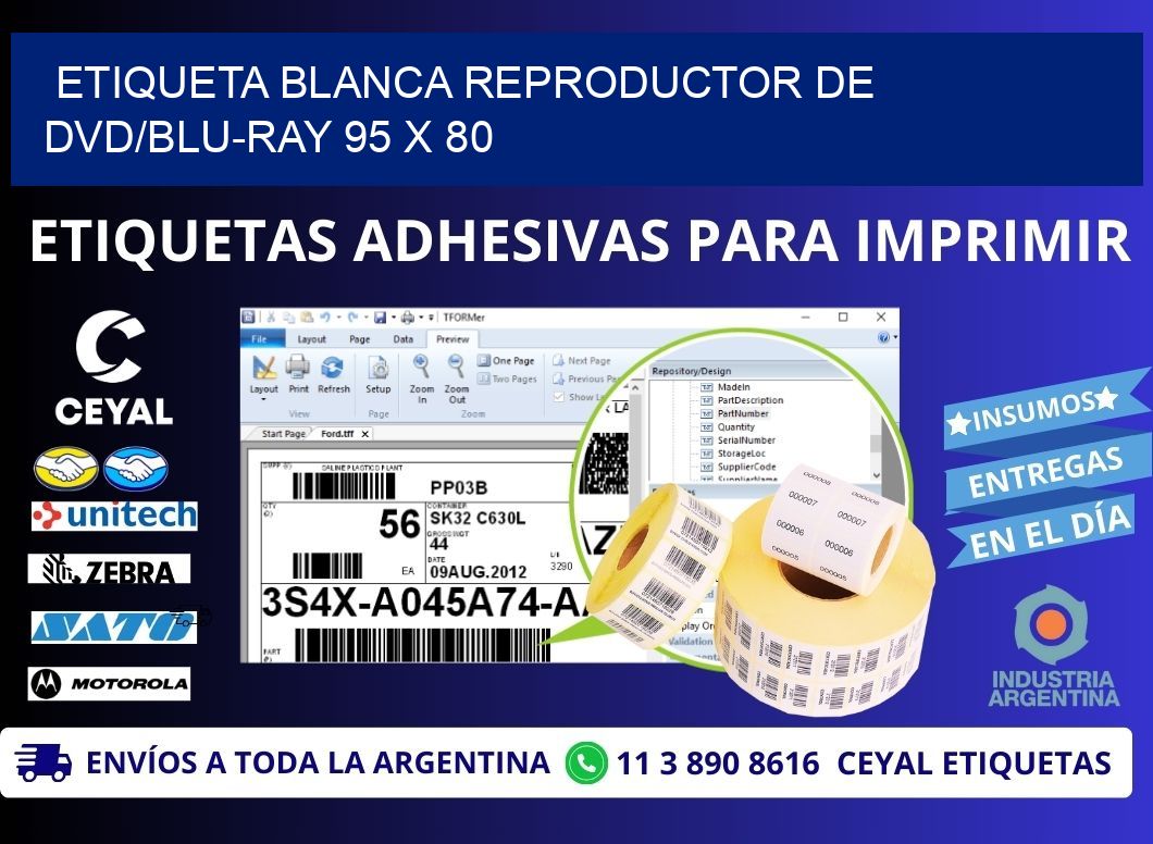 ETIQUETA BLANCA REPRODUCTOR DE DVD/BLU-RAY 95 x 80