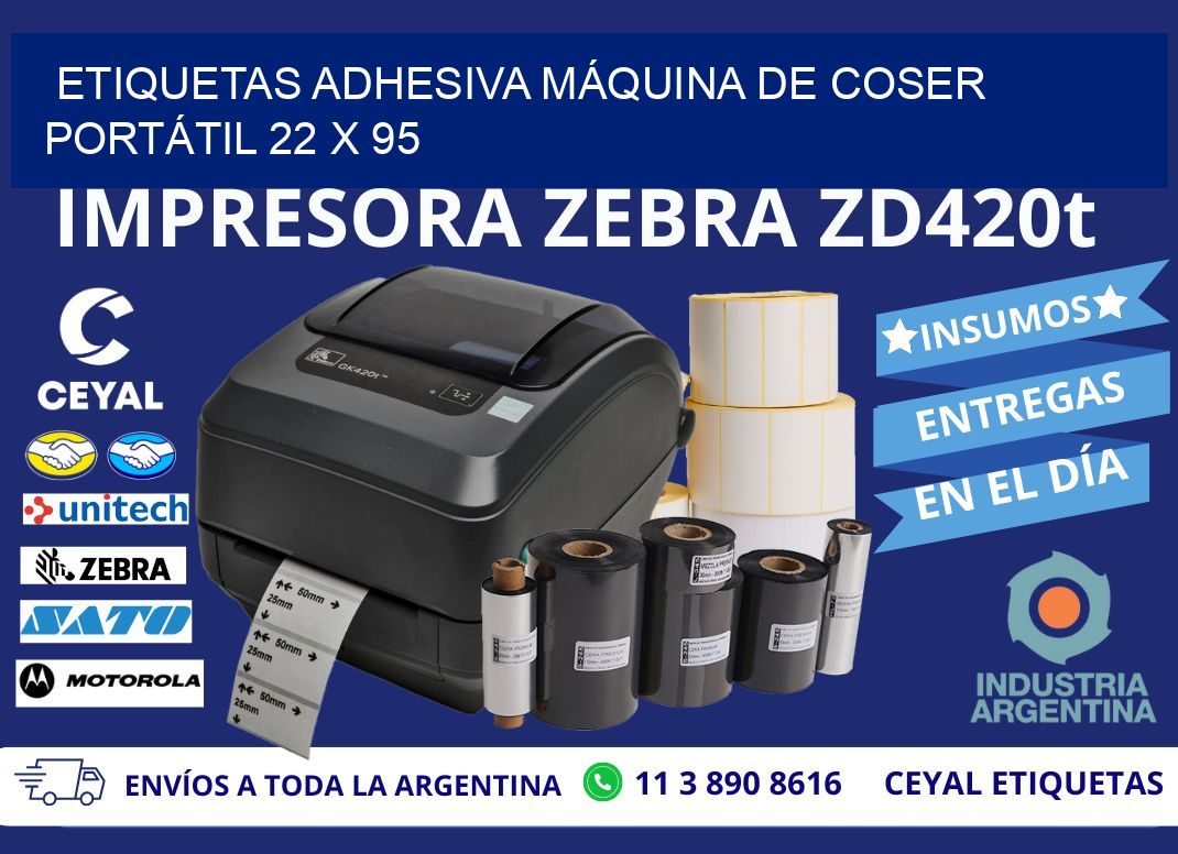 ETIQUETAS ADHESIVA MÁQUINA DE COSER PORTÁTIL 22 x 95