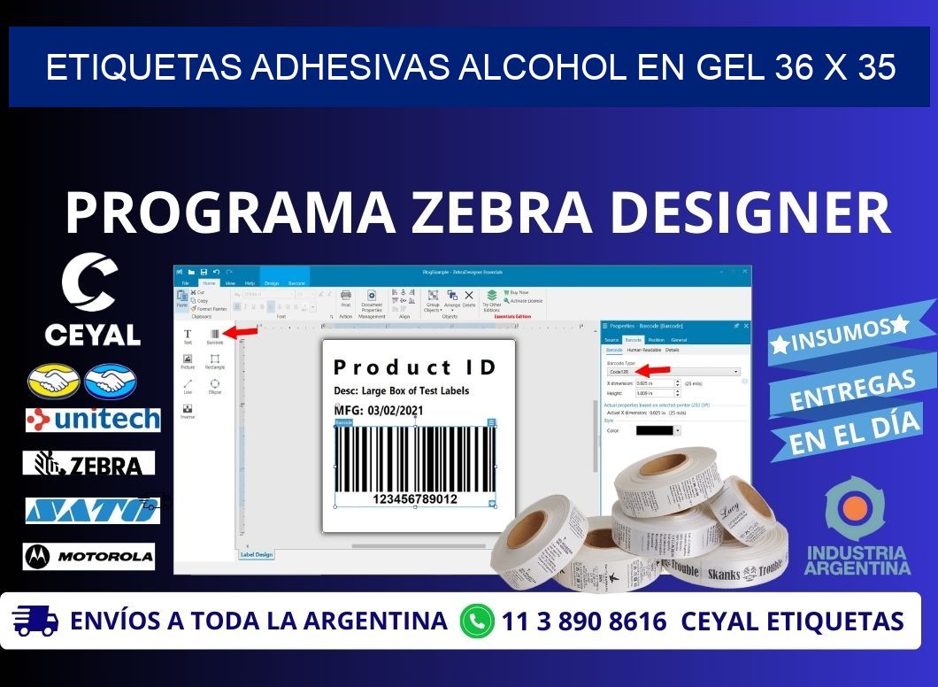 ETIQUETAS ADHESIVAS ALCOHOL EN GEL 36 x 35