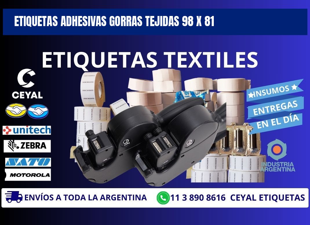 ETIQUETAS ADHESIVAS GORRAS TEJIDAS 98 x 81