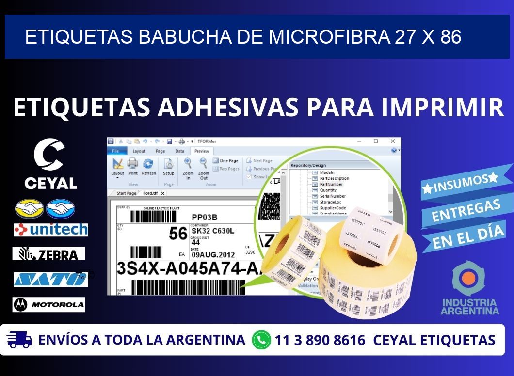 ETIQUETAS BABUCHA DE MICROFIBRA 27 x 86